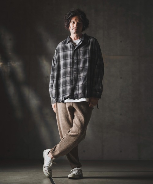 GLIMCLAP(グリムクラップ)の「ms6162-Ripped viyella plaid shirt チェックシャツ(シャツ/ブラウス・メンズ・ブルー/ブラック・S/M/L)」の10枚目の写真