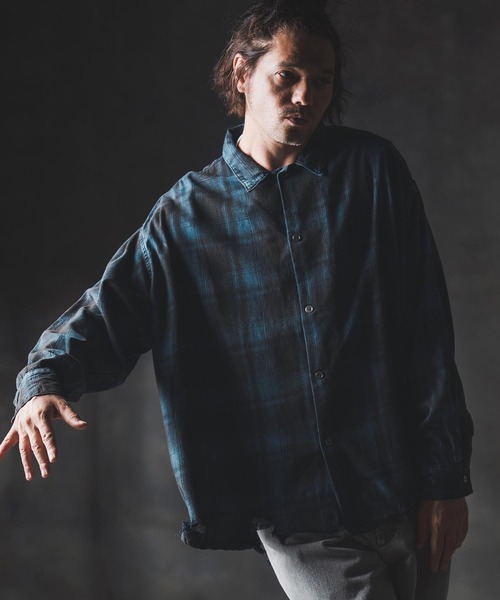 GLIMCLAP(グリムクラップ)の「ms6162-Ripped viyella plaid shirt チェックシャツ(シャツ/ブラウス・メンズ・ブルー/ブラック・S/M/L)」の11枚目の写真