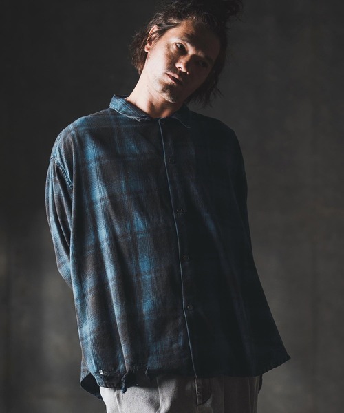 GLIMCLAP(グリムクラップ)の「ms6162-Ripped viyella plaid shirt チェックシャツ(シャツ/ブラウス・メンズ・ブルー/ブラック・S/M/L)」の13枚目の写真