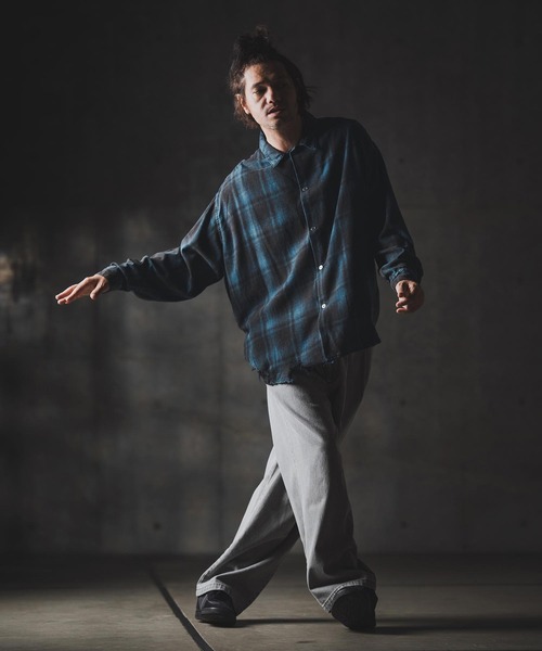 GLIMCLAP(グリムクラップ)の「ms6162-Ripped viyella plaid shirt チェックシャツ(シャツ/ブラウス・メンズ・ブルー/ブラック・S/M/L)」の14枚目の写真