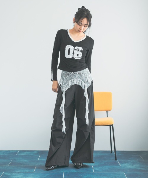 3.3 Field Trip （3.3フィールドトリップ）の「3.3 Field Trip／レースフリルナイロンパンツ（その他パンツ・レディース・ブラック/グレー・FREE）」の22枚目の写真