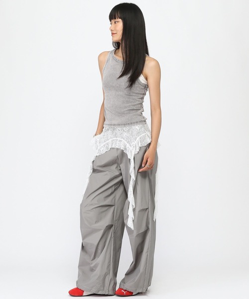 3.3 Field Trip （3.3フィールドトリップ）の「3.3 Field Trip／レースフリルナイロンパンツ（その他パンツ・レディース・ブラック/グレー・FREE）」の4枚目の写真