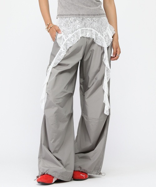 3.3 Field Trip （3.3フィールドトリップ）の「3.3 Field Trip／レースフリルナイロンパンツ（その他パンツ・レディース・ブラック/グレー・FREE）」の6枚目の写真