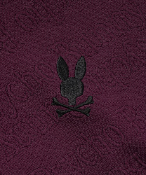 Psycho Bunny（サイコバニー）の「[GOLF]フォントロゴ総柄ジャガード 半袖フーディ（パーカー・メンズ・ホワイト/パープル/ブラック・MEDIUM/LARGE/X-LARGE）」の4枚目の写真