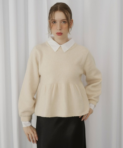 Olu. シャツドッキングペプラムニット シャツドッキングペプラムニット（ニット/セーター）｜Olu