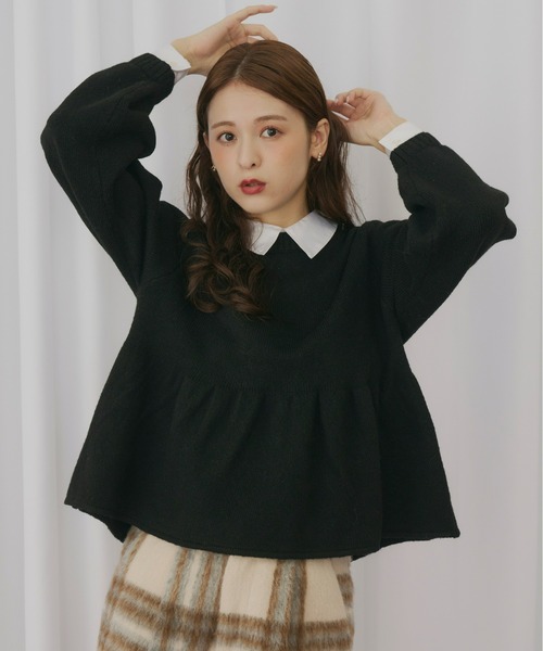 Olu.（オルドット）の「シャツドッキングペプラムニット（ニット/セーター・レディース・ベージュ/グレー/ブラック・FREE）」の2枚目の写真