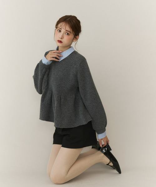 シャツドッキングペプラムニット（ニット/セーター）｜Olu