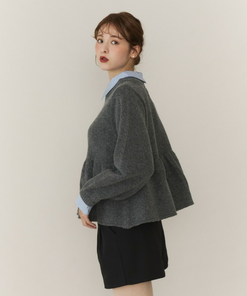 シャツドッキングペプラムニット（ニット/セーター）｜Olu