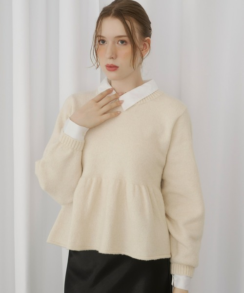 Olu. シャツドッキングペプラムニット シャツドッキングペプラムニット（ニット/セーター）｜Olu