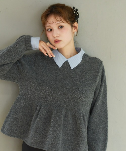 Olu.(オルドット)の「シャツドッキングペプラムニット(ニット/セーター・レディース・ベージュ/グレー/ブラック・FREE)」の12枚目の写真