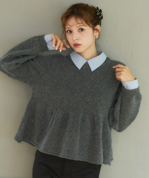 Olu.(オルドット)の「シャツドッキングペプラムニット(ニット/セーター・レディース・ベージュ/グレー/ブラック・FREE)」の13枚目の写真