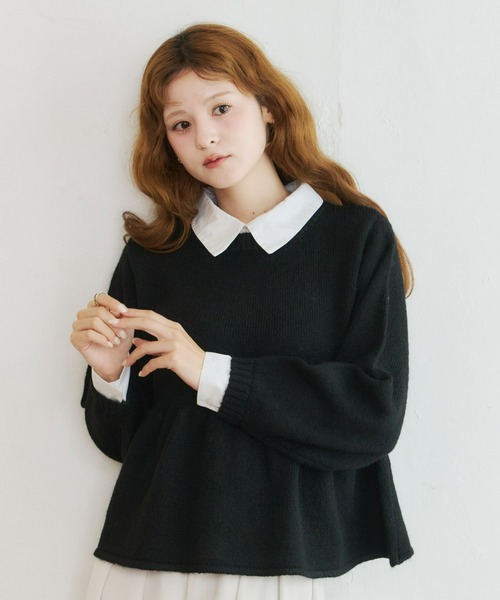 Olu.(オルドット)の「シャツドッキングペプラムニット(ニット/セーター・レディース・ベージュ/グレー/ブラック・FREE)」の10枚目の写真