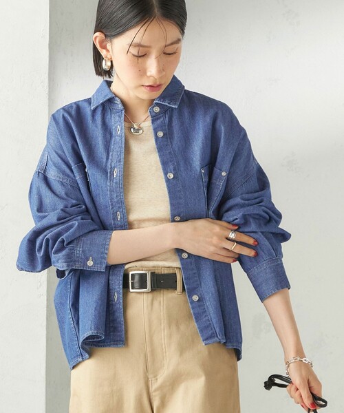 洗濯機可能〉ライトオンス デニム ショート シャツ（シャツ/ブラウス