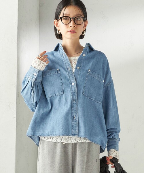 SHIPS（シップス）の「〈洗濯機可能〉ライトオンス デニム ショート シャツ（シャツ/ブラウス・レディース・ライトブルー/ブルー/ブルー系・ONE SIZE）」の12枚目の写真