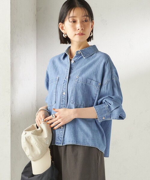 SHIPS（シップス）の「〈洗濯機可能〉ライトオンス デニム ショート シャツ（シャツ/ブラウス・レディース・ライトブルー/ブルー/ブルー系・ONE SIZE）」の15枚目の写真