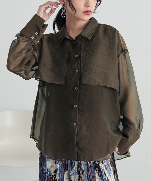 n'OrLABEL（ノアールレーベル）の「『シャンブレーシアーシャツ』（シャツ/ブラウス・レディース・ライトグレー/ブラック/ブラウン/グリーン・FREE）」の7枚目の写真