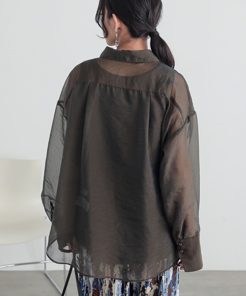 n'OrLABEL（ノアールレーベル）の「『シャンブレーシアーシャツ』（シャツ/ブラウス・レディース・ライトグレー/ブラック/ブラウン/グリーン・FREE）」の9枚目の写真