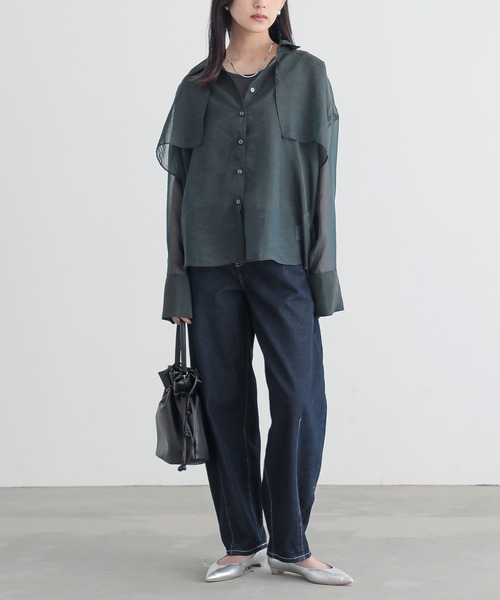 n'OrLABEL（ノアールレーベル）の「『シャンブレーシアーシャツ』（シャツ/ブラウス・レディース・ライトグレー/ブラック/ブラウン/グリーン・FREE）」の18枚目の写真