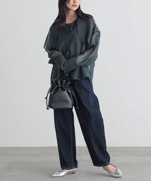 n'OrLABEL（ノアールレーベル）の「『シャンブレーシアーシャツ』（シャツ/ブラウス・レディース・ライトグレー/ブラック/ブラウン/グリーン・FREE）」の19枚目の写真