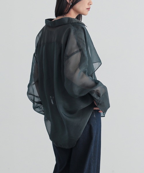 n'OrLABEL（ノアールレーベル）の「『シャンブレーシアーシャツ』（シャツ/ブラウス・レディース・ライトグレー/ブラック/ブラウン/グリーン・FREE）」の16枚目の写真