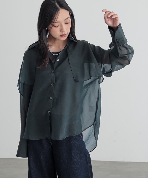 n'OrLABEL（ノアールレーベル）の「『シャンブレーシアーシャツ』（シャツ/ブラウス・レディース・ライトグレー/ブラック/ブラウン/グリーン・FREE）」の17枚目の写真