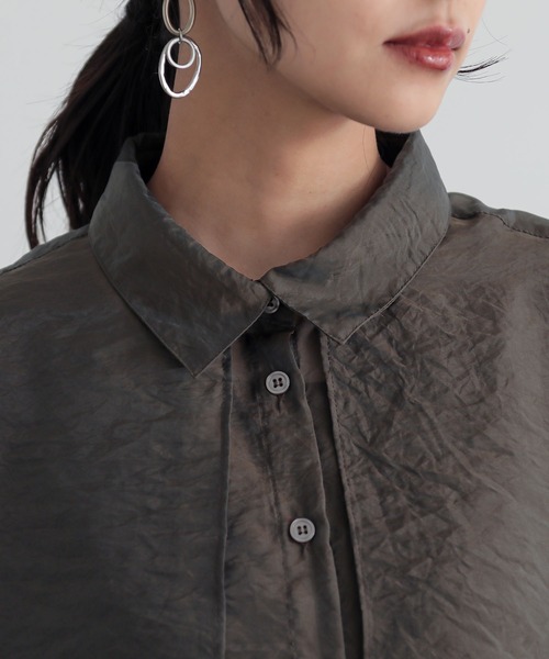 n'OrLABEL（ノアールレーベル）の「『シャンブレーシアーシャツ』（シャツ/ブラウス・レディース・ライトグレー/ブラック/ブラウン/グリーン・FREE）」の11枚目の写真