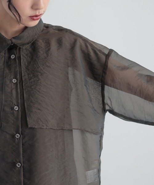 n'OrLABEL（ノアールレーベル）の「『シャンブレーシアーシャツ』（シャツ/ブラウス・レディース・ライトグレー/ブラック/ブラウン/グリーン・FREE）」の13枚目の写真