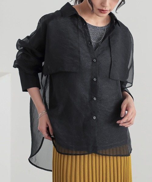 n'OrLABEL（ノアールレーベル）の「『シャンブレーシアーシャツ』（シャツ/ブラウス・レディース・ライトグレー/ブラック/ブラウン/グリーン・FREE）」の6枚目の写真