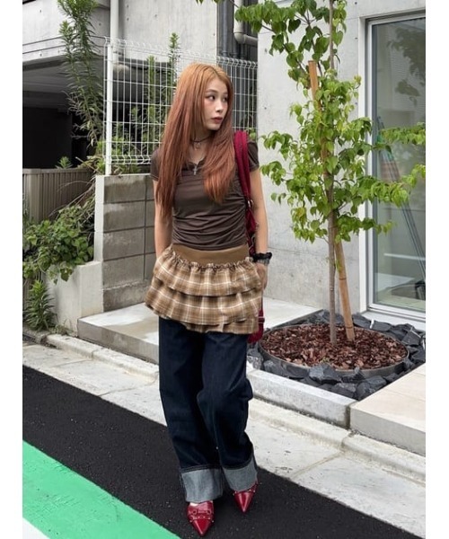 LAGUA GEM（ラグアジェム）の「CHECK FRILL スカート（スカート・レディース・ブラック/ベージュ・SMALL/MEDIUM）」の17枚目の写真