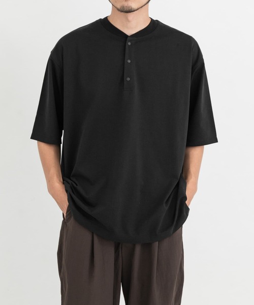 EKAL（エカル）の「『UR TECH』ワイドヘンリーネックTシャツ（Tシャツ/カットソー・メンズ・ネイビー/グレー/ブラック・MEDIUM/LARGE/X-LARGE/SMALL）」の8枚目の写真