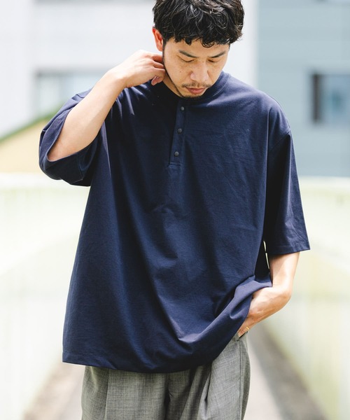 EKAL（エカル）の「『UR TECH』ワイドヘンリーネックTシャツ（Tシャツ/カットソー・メンズ・ネイビー/グレー/ブラック・MEDIUM/LARGE/X-LARGE/SMALL）」の19枚目の写真