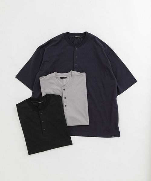 EKAL（エカル）の「『UR TECH』ワイドヘンリーネックTシャツ（Tシャツ/カットソー・メンズ・ネイビー/グレー/ブラック・MEDIUM/LARGE/X-LARGE/SMALL）」の6枚目の写真