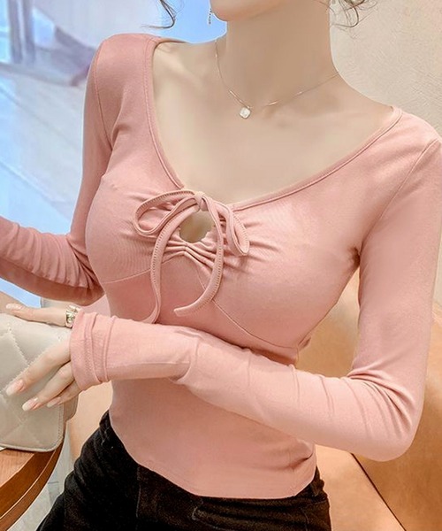 NANEA(ナネア)の「2WAYフロントギャザーロングTシャツ(Tシャツ/カットソー・レディース・ブラック/ピンク/アイボリー・MEDIUM/LARGE/X-LARGE)」の3枚目の写真