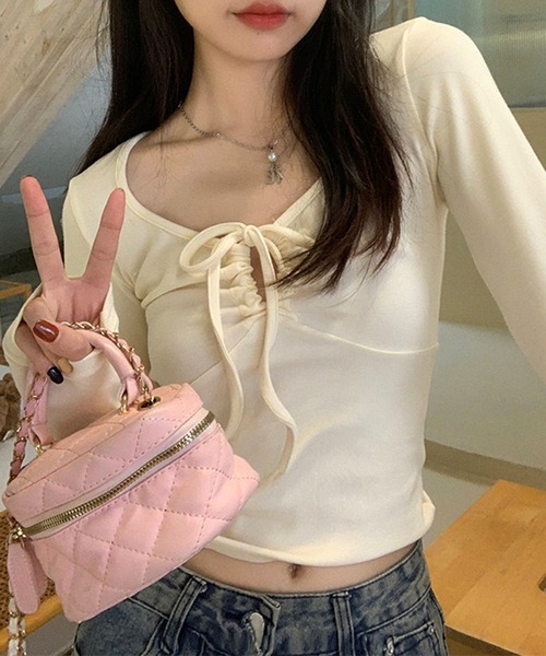 NANEA(ナネア)の「2WAYフロントギャザーロングTシャツ(Tシャツ/カットソー・レディース・ブラック/ピンク/アイボリー・MEDIUM/LARGE/X-LARGE)」の5枚目の写真