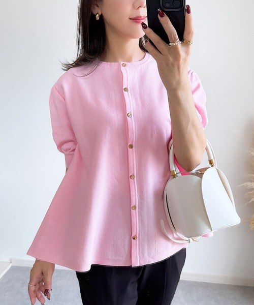 &. NOSTALGIA（アンドドットノスタルジア）の「【ZOZO限定】ハーフスリーブフレアカーディガン（カーディガン/ボレロ・レディース・ピンク/ブラック/ホワイト・M）」の3枚目の写真