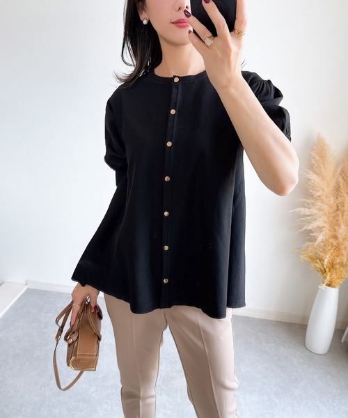 &. NOSTALGIA（アンドドットノスタルジア）の「【ZOZO限定】ハーフスリーブフレアカーディガン（カーディガン/ボレロ・レディース・ピンク/ブラック/ホワイト・M）」の6枚目の写真