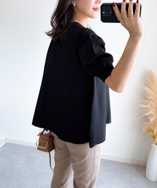 &. NOSTALGIA（アンドドットノスタルジア）の「【ZOZO限定】ハーフスリーブフレアカーディガン（カーディガン/ボレロ・レディース・ピンク/ブラック/ホワイト・M）」の7枚目の写真