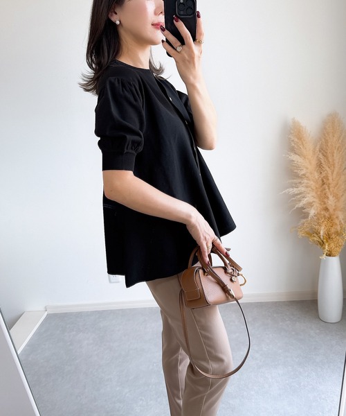 &. NOSTALGIA（アンドドットノスタルジア）の「【ZOZO限定】ハーフスリーブフレアカーディガン（カーディガン/ボレロ・レディース・ピンク/ブラック/ホワイト・M）」の8枚目の写真