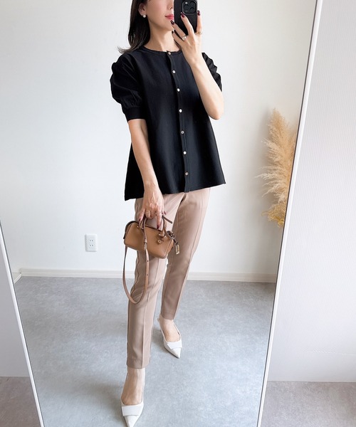 &. NOSTALGIA（アンドドットノスタルジア）の「【ZOZO限定】ハーフスリーブフレアカーディガン（カーディガン/ボレロ・レディース・ピンク/ブラック/ホワイト・M）」の9枚目の写真