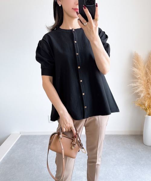 &. NOSTALGIA（アンドドットノスタルジア）の「【ZOZO限定】ハーフスリーブフレアカーディガン（カーディガン/ボレロ・レディース・ピンク/ブラック/ホワイト・M）」の5枚目の写真