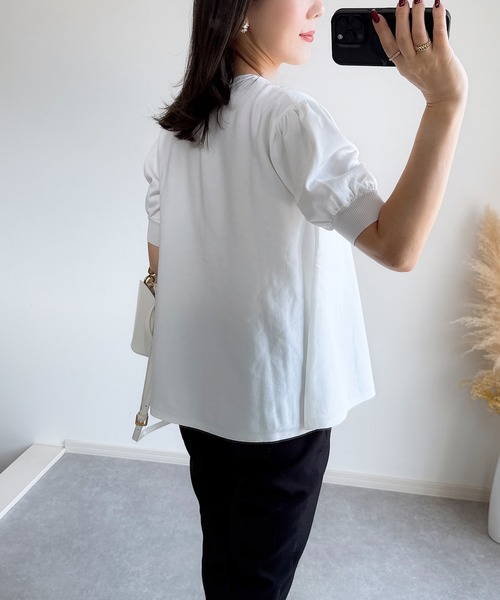 &. NOSTALGIA（アンドドットノスタルジア）の「【ZOZO限定】ハーフスリーブフレアカーディガン（カーディガン/ボレロ・レディース・ピンク/ブラック/ホワイト・M）」の14枚目の写真