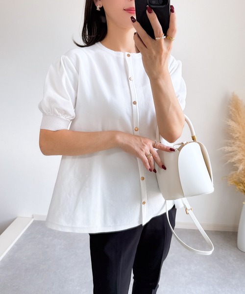 &. NOSTALGIA（アンドドットノスタルジア）の「【ZOZO限定】ハーフスリーブフレアカーディガン（カーディガン/ボレロ・レディース・ピンク/ブラック/ホワイト・M）」の12枚目の写真