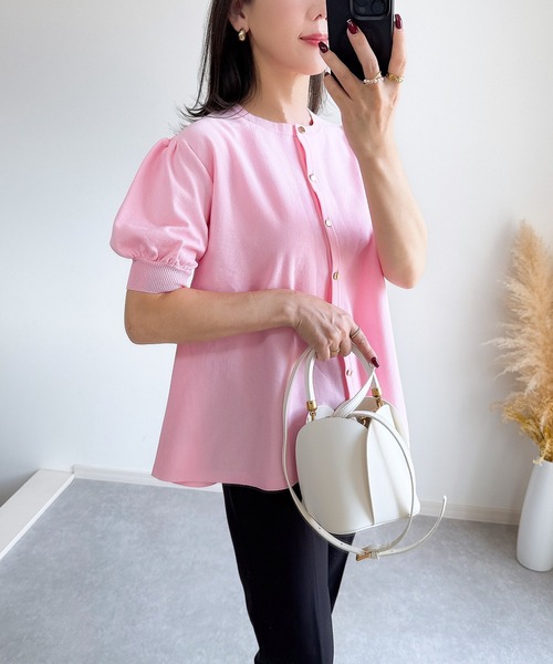 &. NOSTALGIA（アンドドットノスタルジア）の「【ZOZO限定】ハーフスリーブフレアカーディガン（カーディガン/ボレロ・レディース・ピンク/ブラック/ホワイト・M）」の22枚目の写真