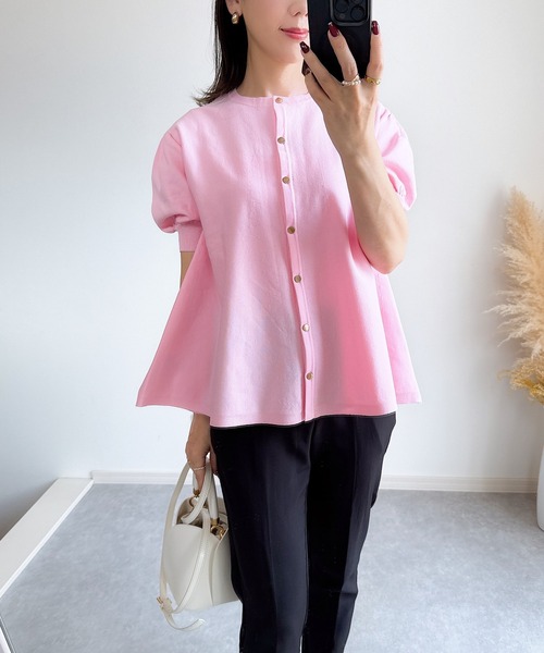 &. NOSTALGIA（アンドドットノスタルジア）の「【ZOZO限定】ハーフスリーブフレアカーディガン（カーディガン/ボレロ・レディース・ピンク/ブラック/ホワイト・M）」の20枚目の写真