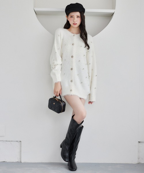 NICE CLAP ビジューフェザーロングカーディガン 新色追加】ビジューフェザーロングカーディガン（カーディガン/ボレロ