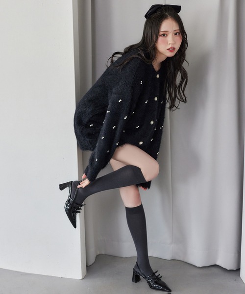 セール】【新色追加】ビジューフェザーロングカーディガン