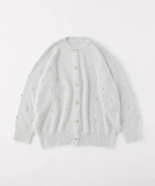 one after another NICE CLAUP（ワンアフターアナザーナイスクラップ）の「【新色追加】ビジューフェザーロングカーディガン（カーディガン/ボレロ・レディース・アイボリー/ブラック/サックスブルー/ピンク/チャコールグレー・FREE）」の16枚目の写真