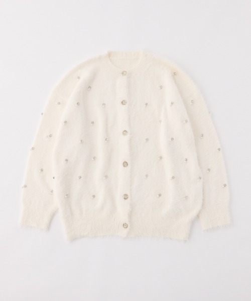 セール】【新色追加】ビジューフェザーロングカーディガン