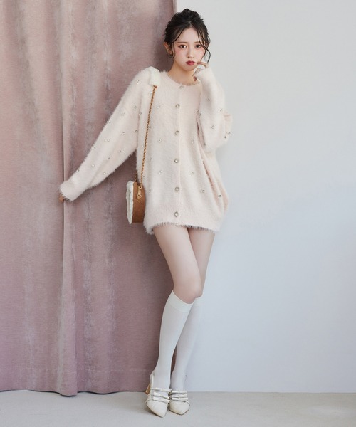 NICE CLAP ビジューフェザーロングカーディガン 新色追加】ビジューフェザーロングカーディガン（カーディガン/ボレロ