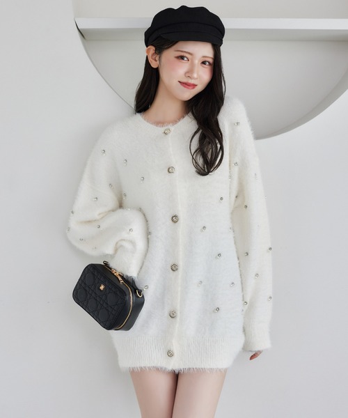 one after another NICE CLAUP（ワンアフターアナザーナイスクラップ）の「【新色追加】ビジューフェザーロングカーディガン（カーディガン/ボレロ・レディース・アイボリー/ブラック/サックスブルー/ピンク/チャコールグレー・FREE）」の20枚目の写真